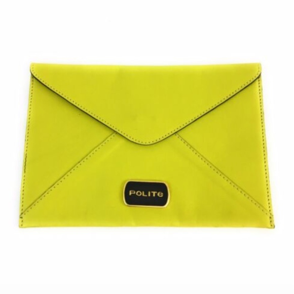 Polite Neon Lime Green Flat Envelope Pouch Clutch - Picture 1 of 6